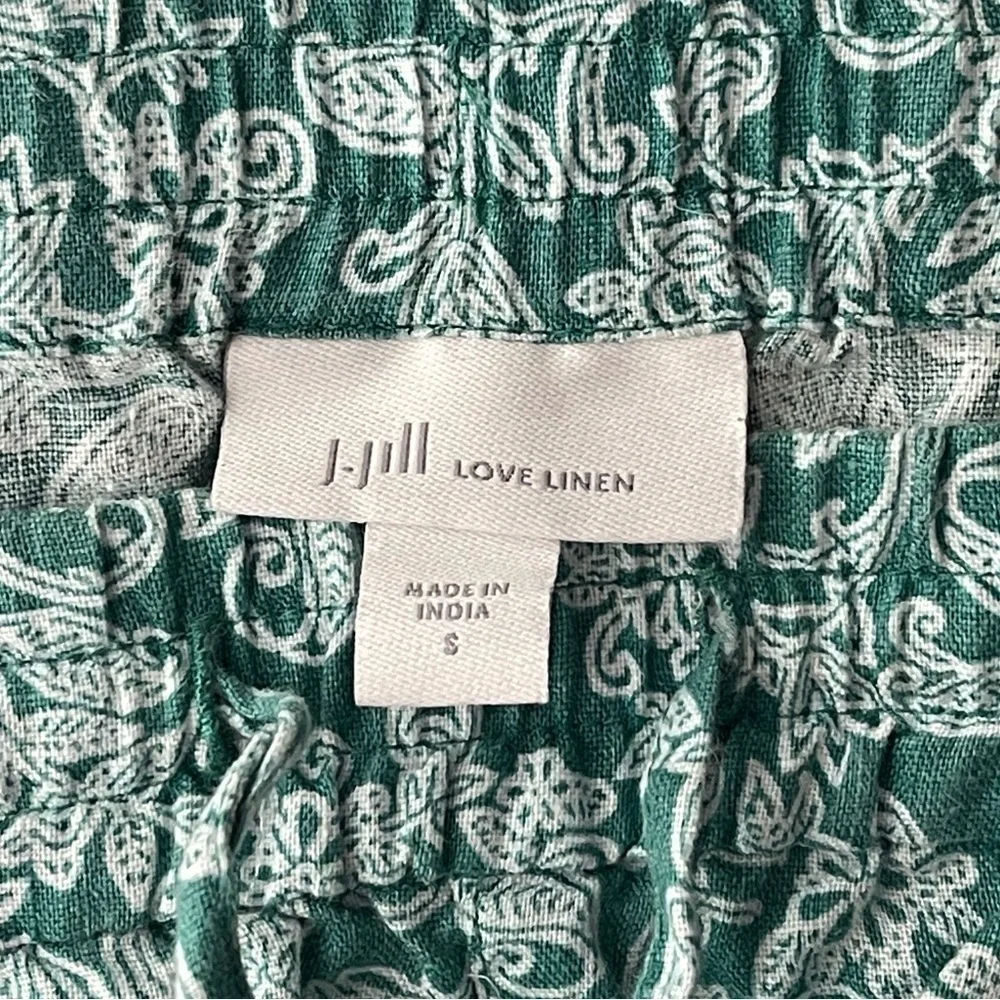 J Jill Love Linen Shorts Small Green Print Embroidered Tassel Pull On High Rise - Picture 5 of 6